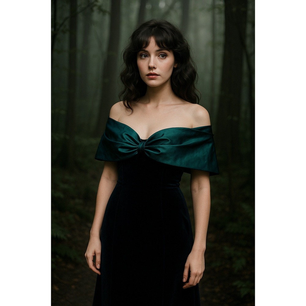 Emerald‎ Green Velvet Off Shoulder Bow Accent Crop Wrap